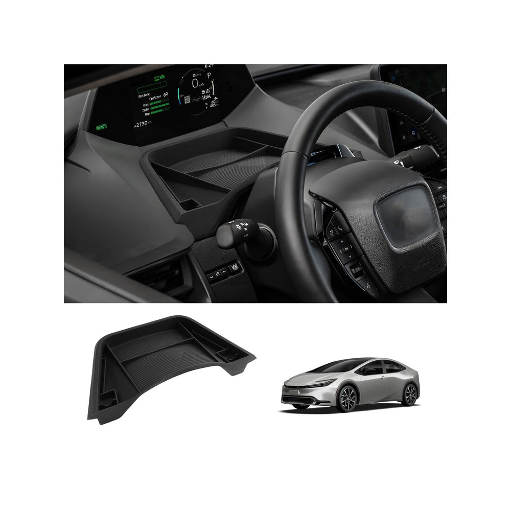LUWU Prius dashboard storage tray neatly installed in the console for organized driving
