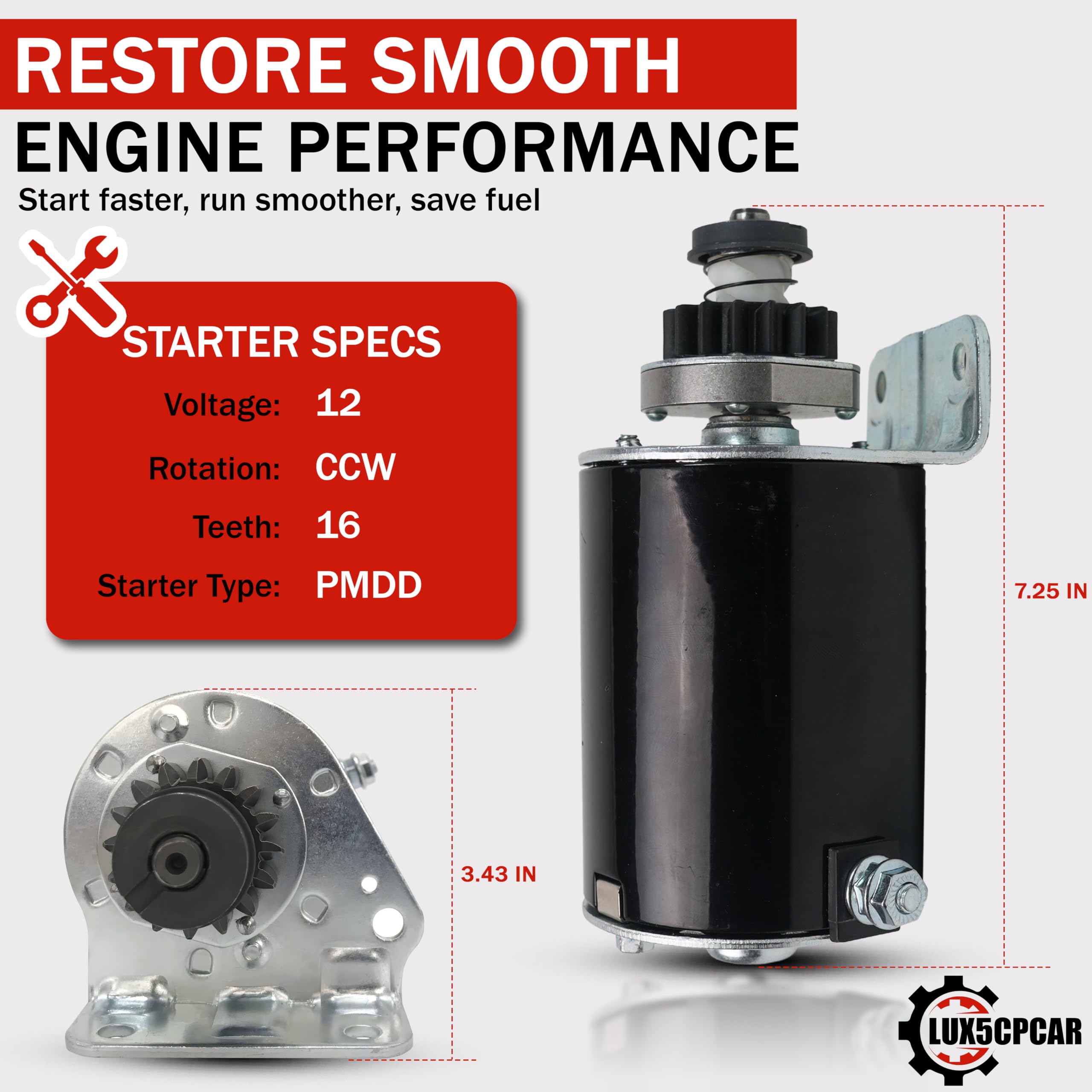 Lux5CPCar Briggs & Stratton 16-tooth compatibility for reliable mower starts.
