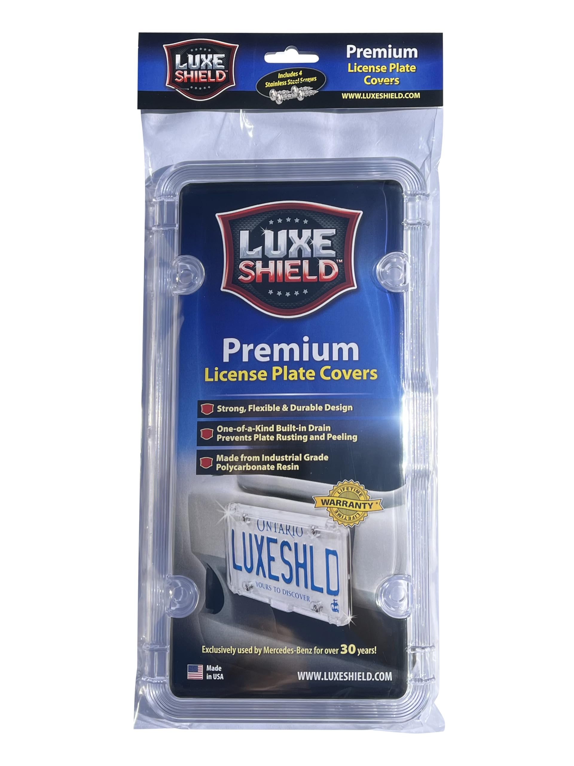 Luxe Shield proudly made in USA badge emphasizes proven quality.