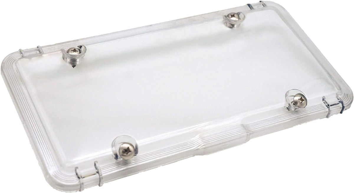 Luxe Shield premium clear license plate cover front view, showcasing durable polycarbonate protection.