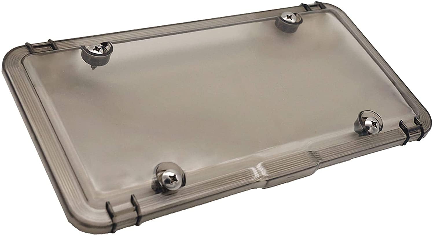 Luxe Shield smoked license plate cover offers premium protection and style.