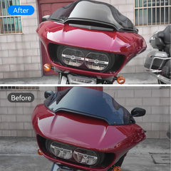 LUXEMOTO right-side Road Glide windshield trim smooths transition from fairing to windscreen.