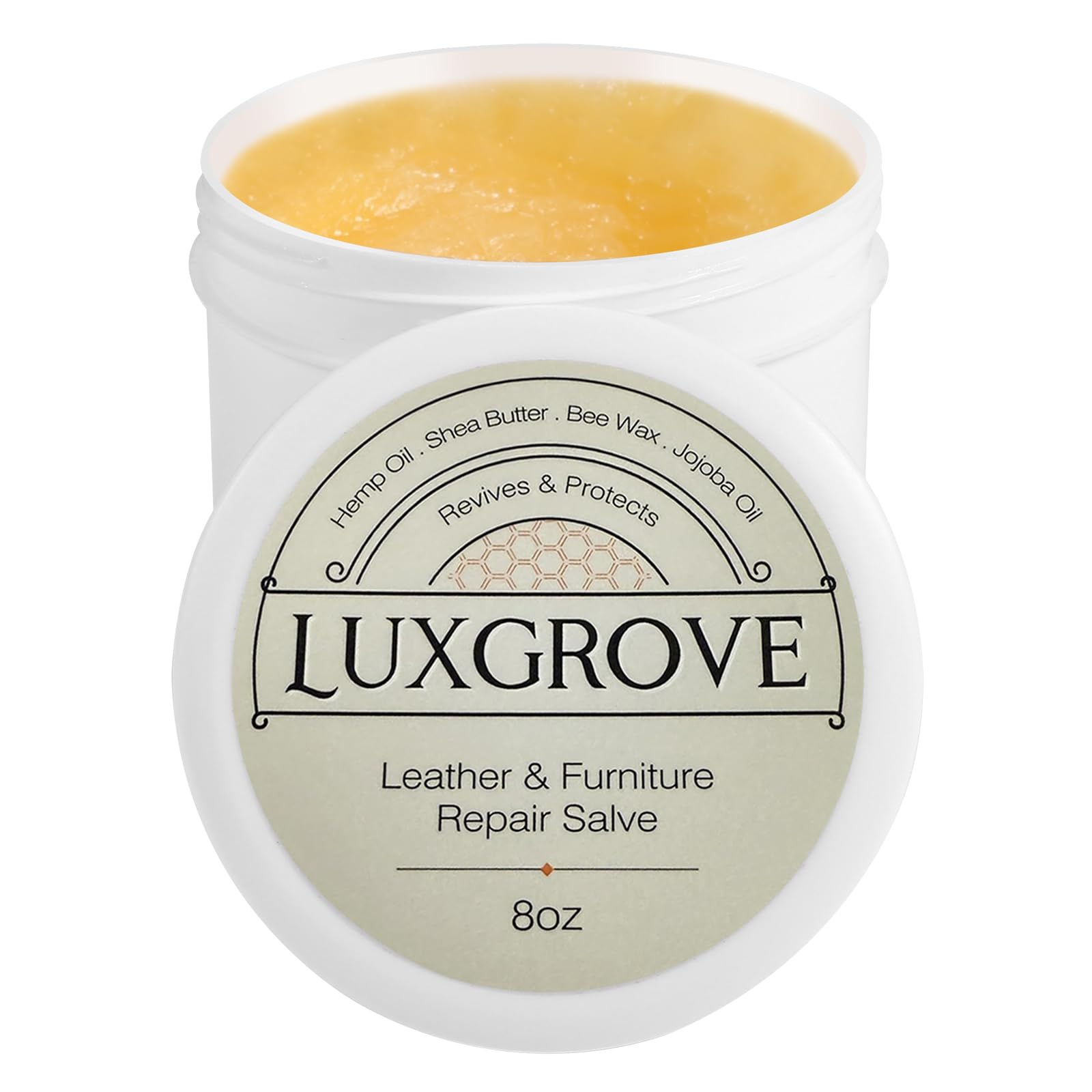 LUXGROVE Leather Salve bottle close-up for vibrant color restoration