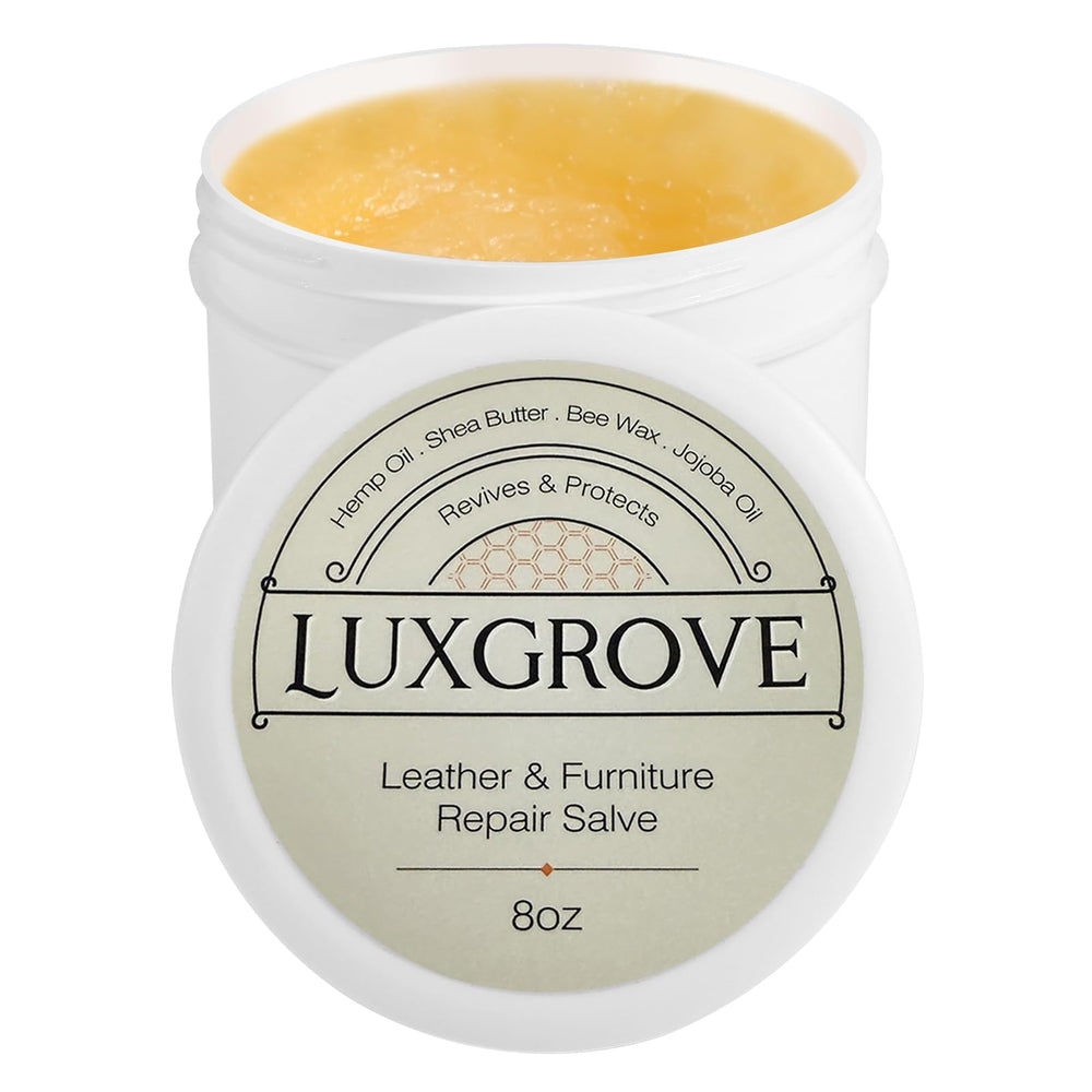 LUXGROVE Leather Salve bottle close-up for vibrant color restoration