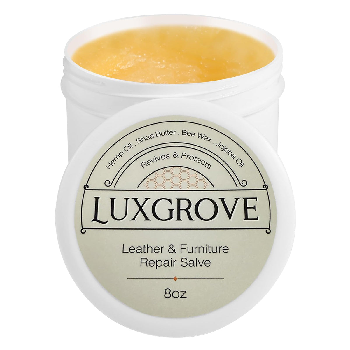 LUXGROVE Leather Salve bottle close-up for vibrant color restoration