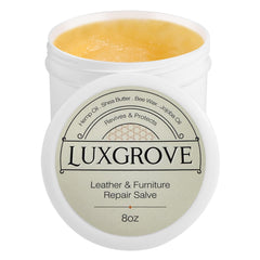 LUXGROVE Leather Salve bottle close-up for vibrant color restoration