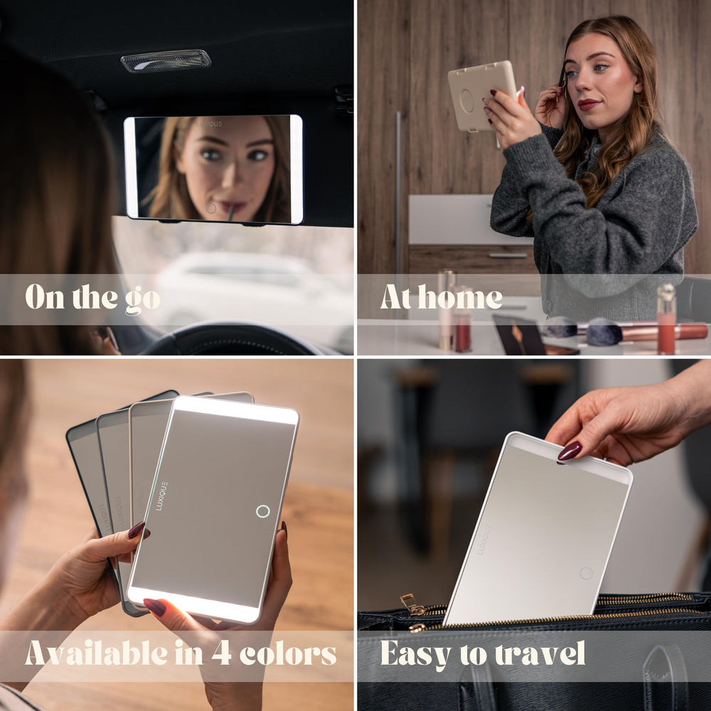 Luxique weather-resistant sun visor mirror stays clear in any weather.