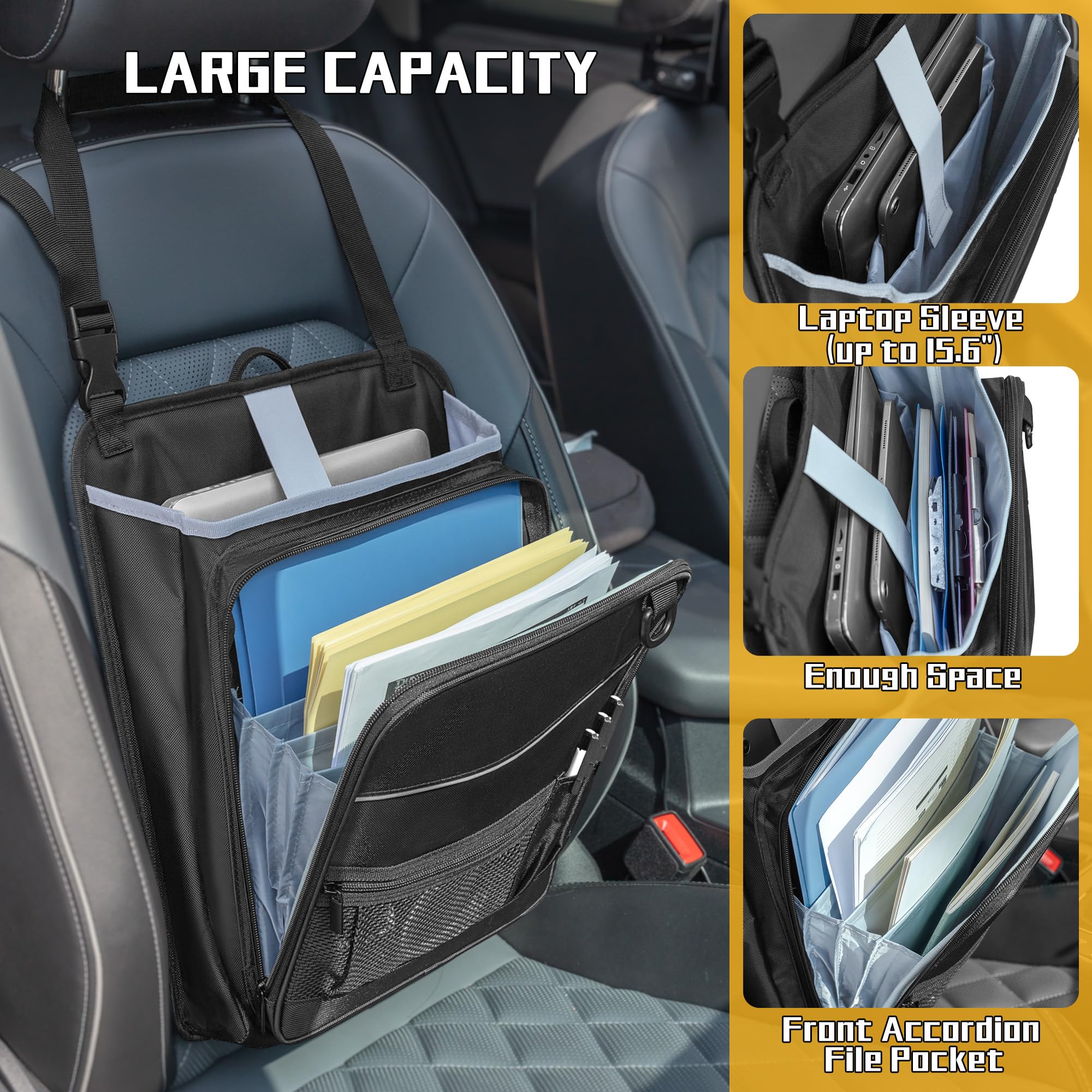 LUXJA accordion pocket close up showing four expandable sections for documents