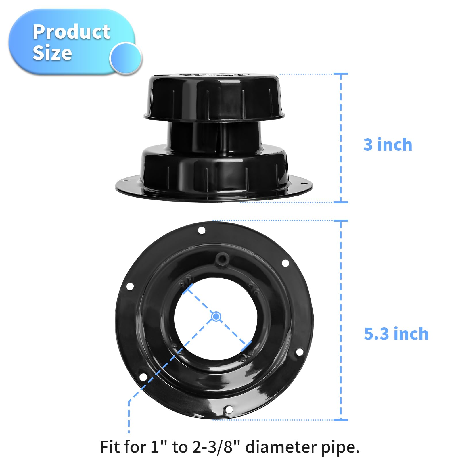 luxlead 3-inch tall vent cap fits common RV pipes