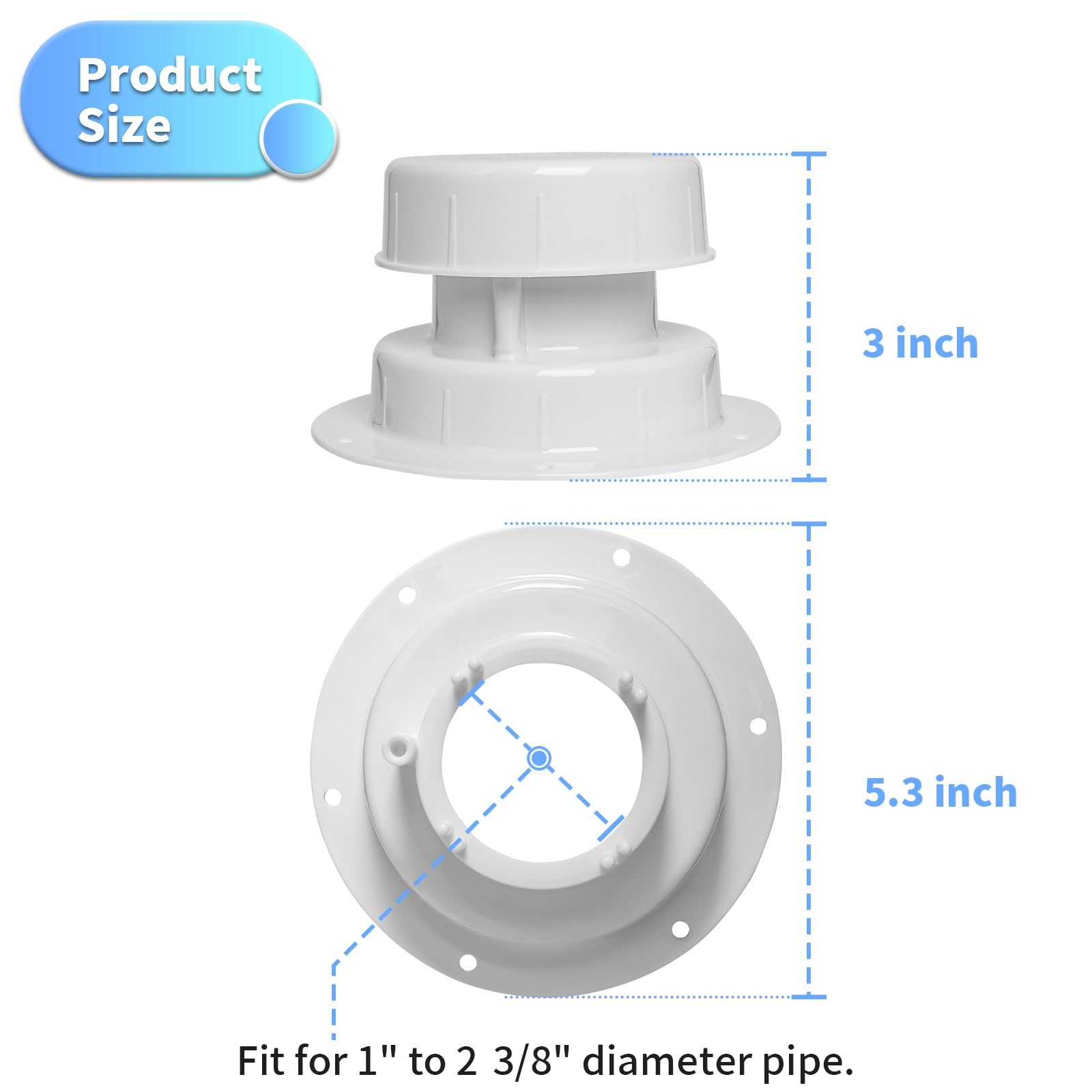 Luxlead vent cap with six screw holes ready for mounting and sealing.