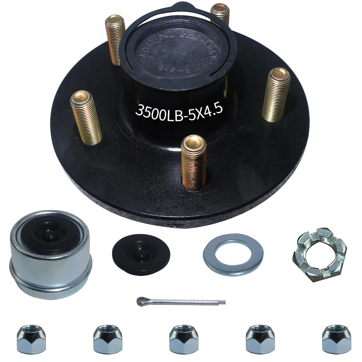 LUXTRKSTO trailer hubs with 5-lug 4.5 bolt pattern for quick hub replacement.