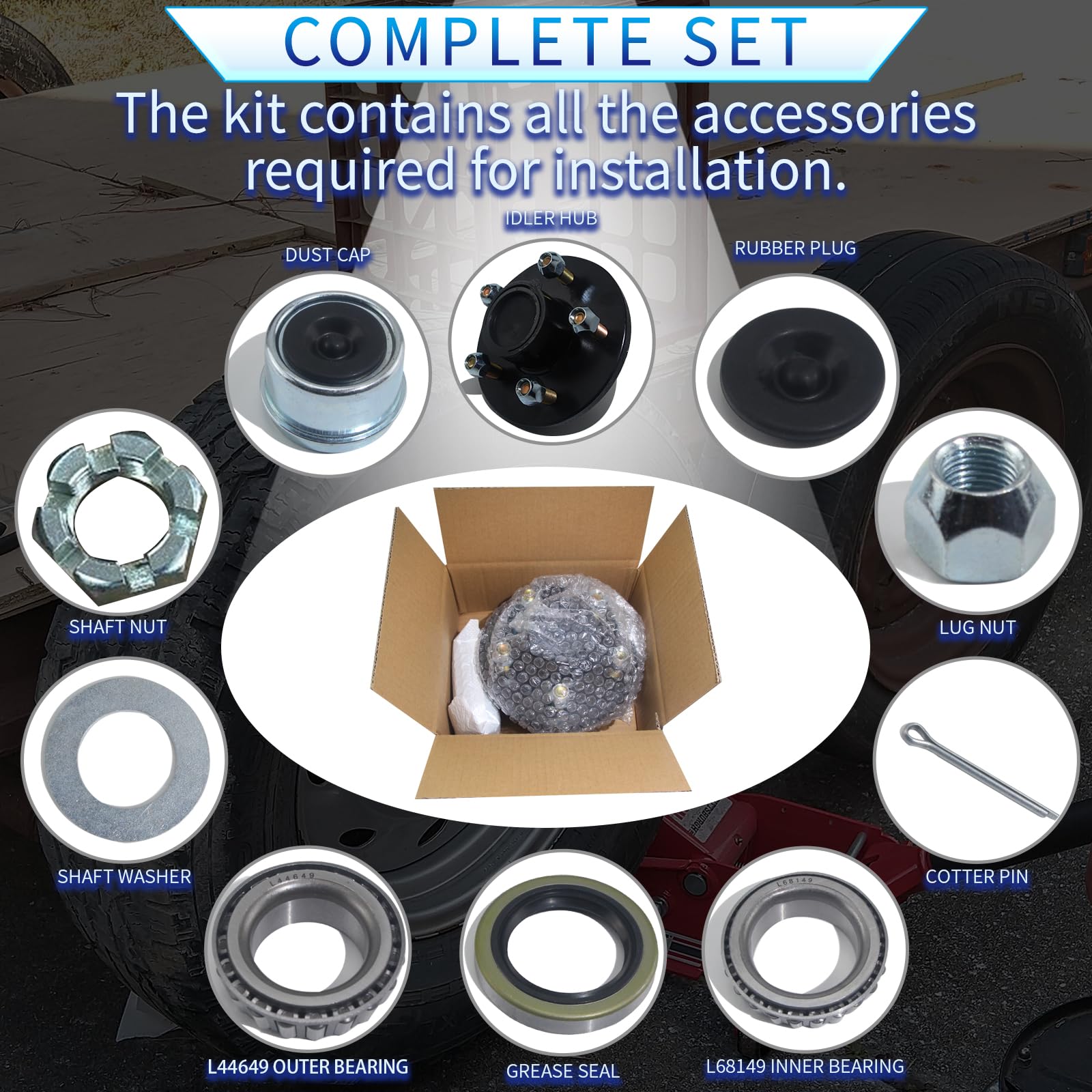 LUXTRKSTO spindle nuts, washers, and dust cap enable a complete install.