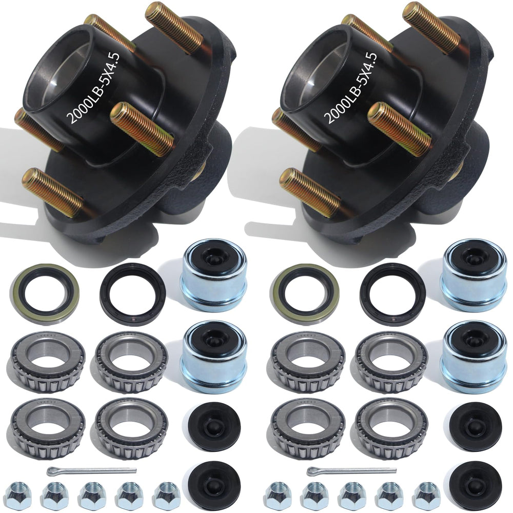 Luxtrksto trailer hub kit 5 lug 4-5 showcasing axle compatibility and 2000 lb capacity