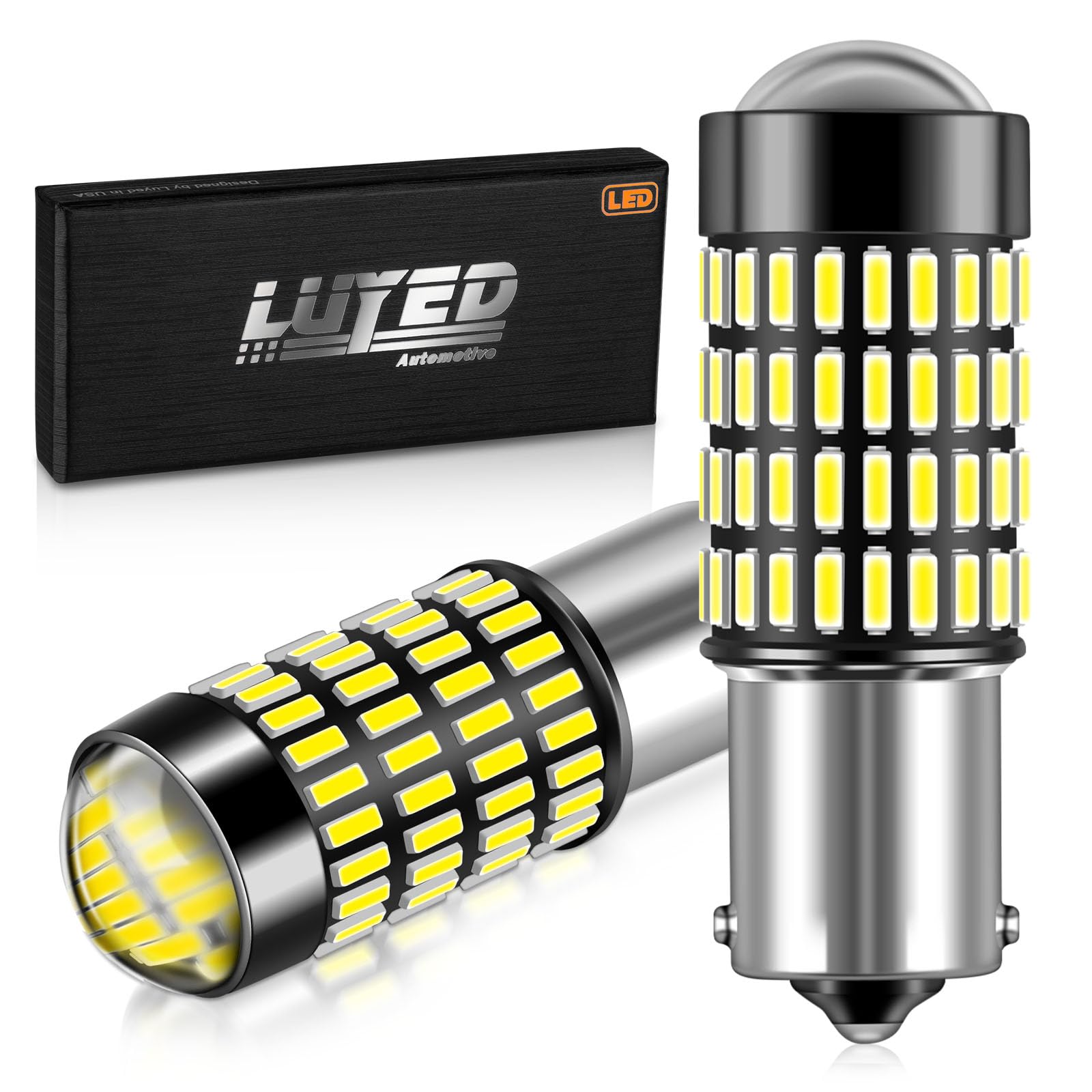 LUYED 1156 LED bulbs pair delivering bright, long-lasting 3400 lumens for reliable daytime visibility.