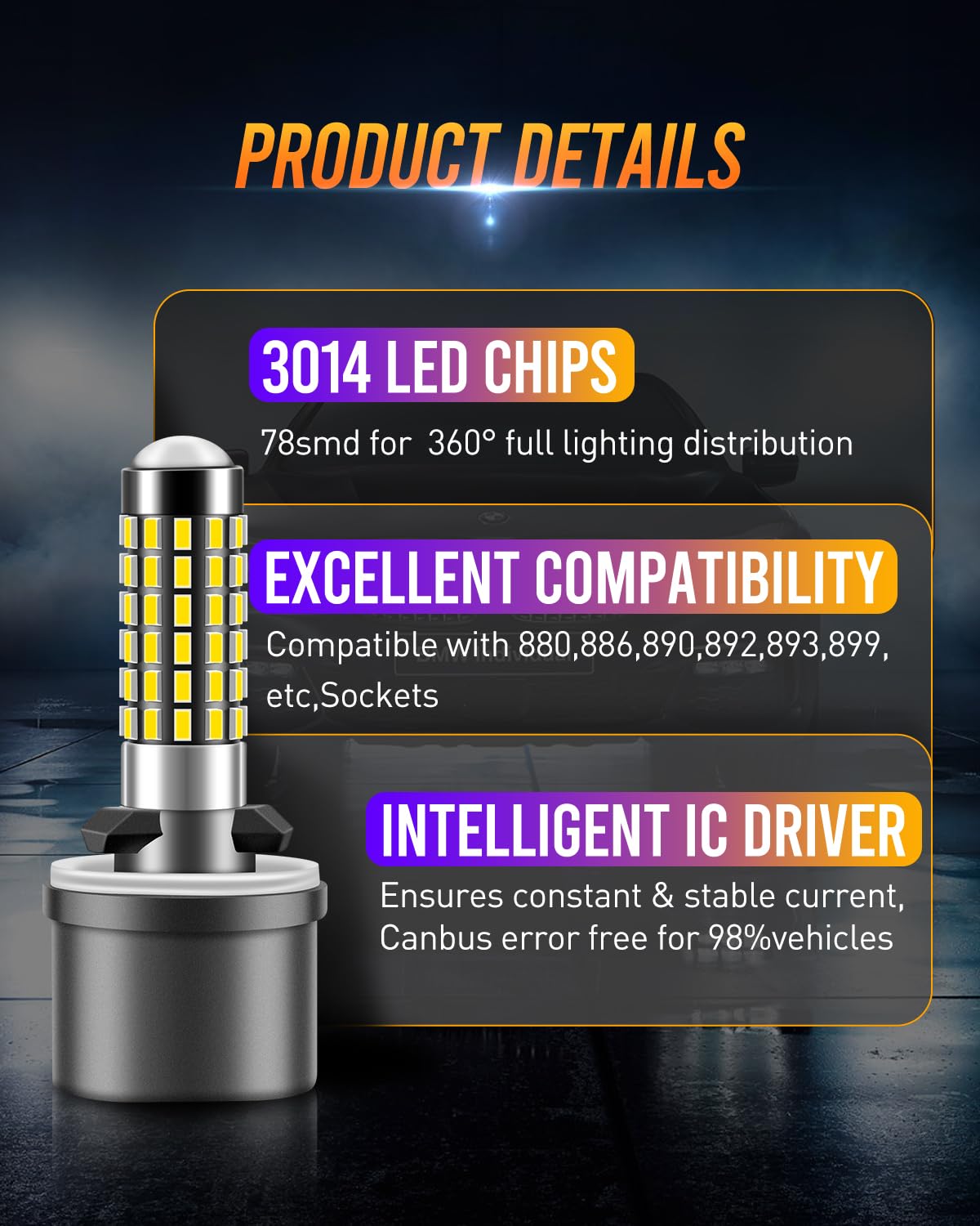 LUYED 880 LED fog bulb 9-30V working voltage diagram