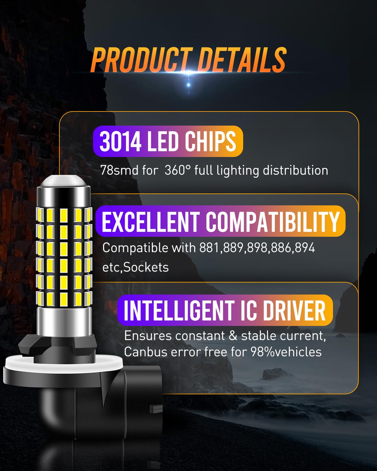 LUYED xenon white fog light bulb improving night visibility