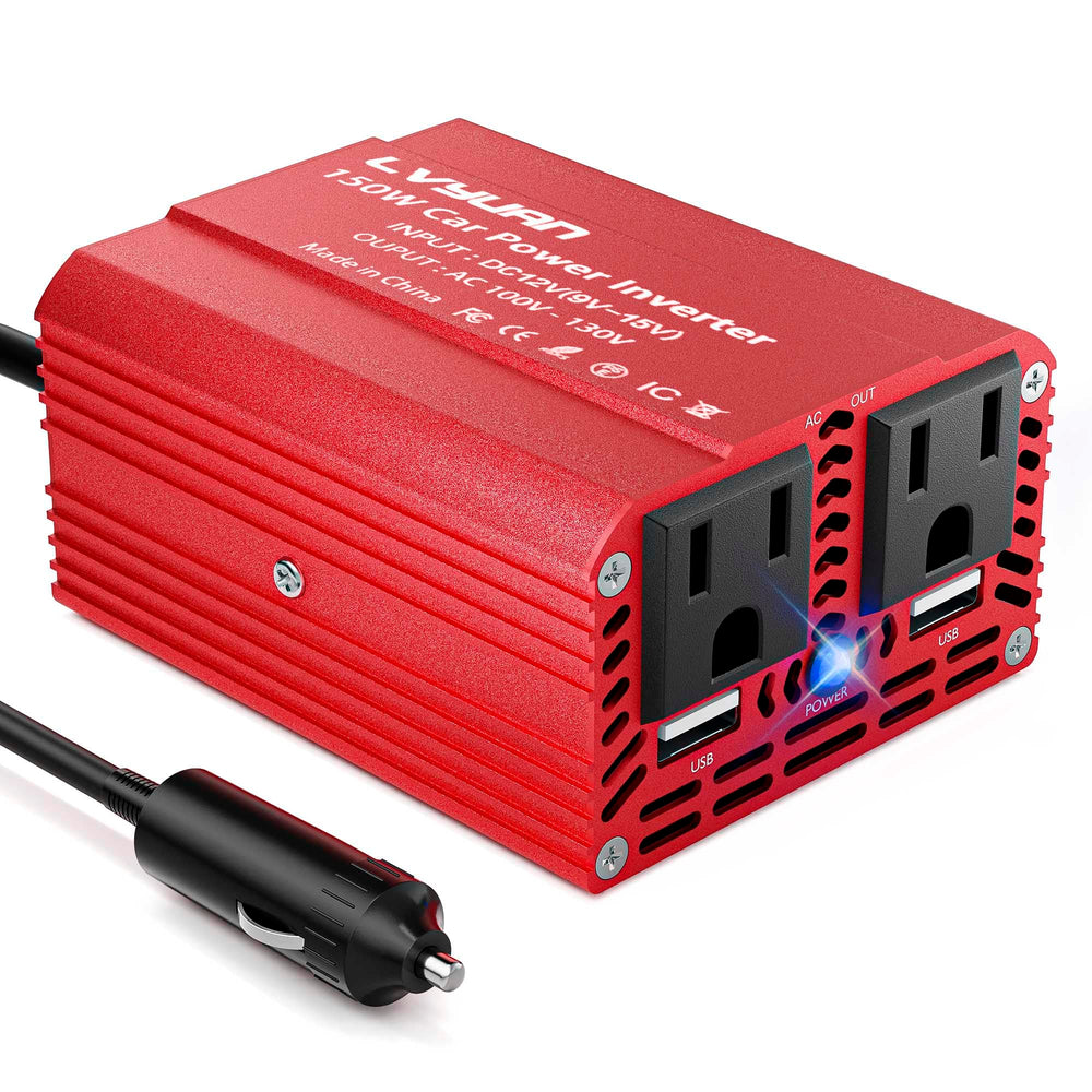 LVYUAN 150W inverter front panel powering devices on the go