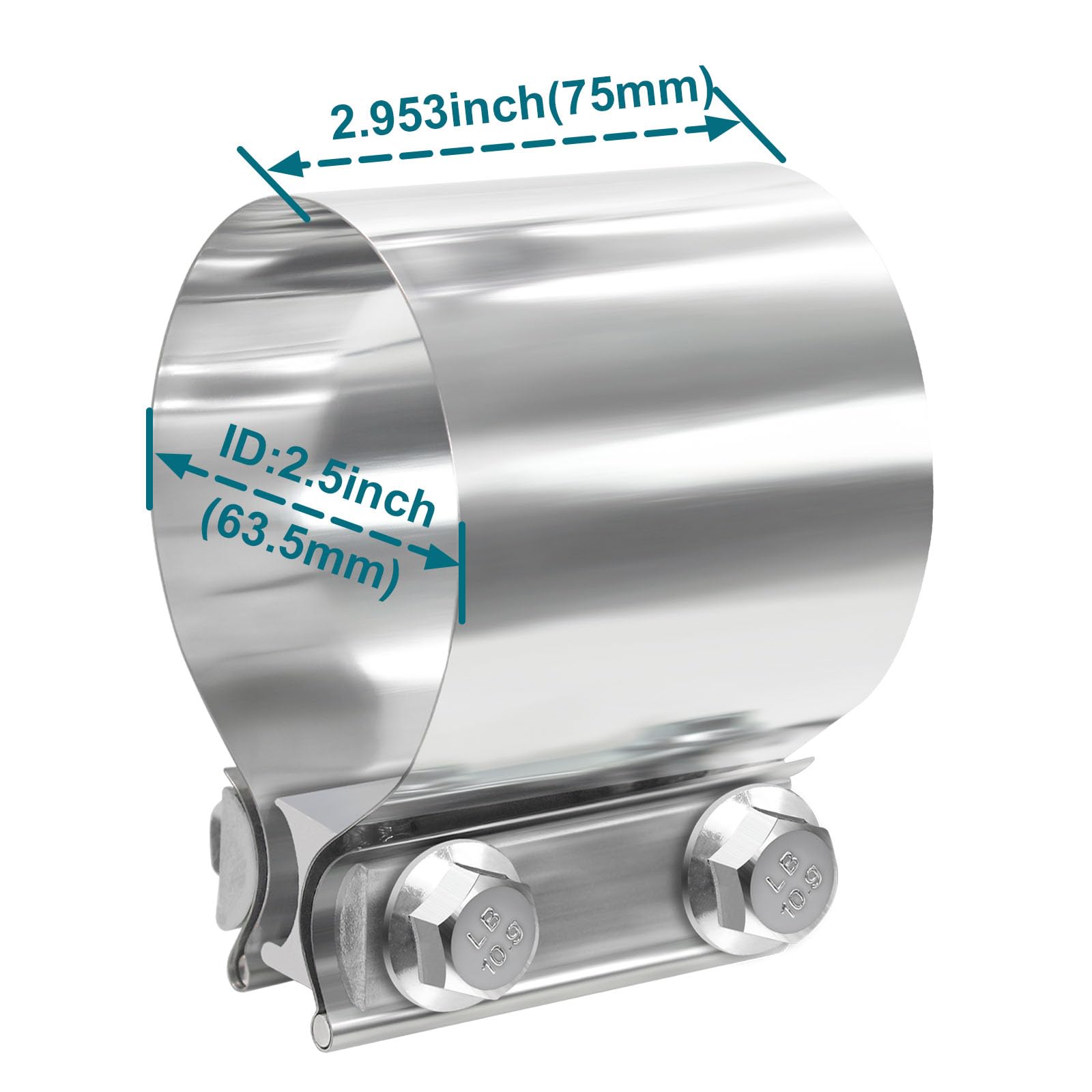 LWNWPPER Exhaust clamp with 75mm strap ensures even pressure and seal.