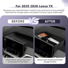 LUWU TX center-console detail highlights organized storage compartments.
