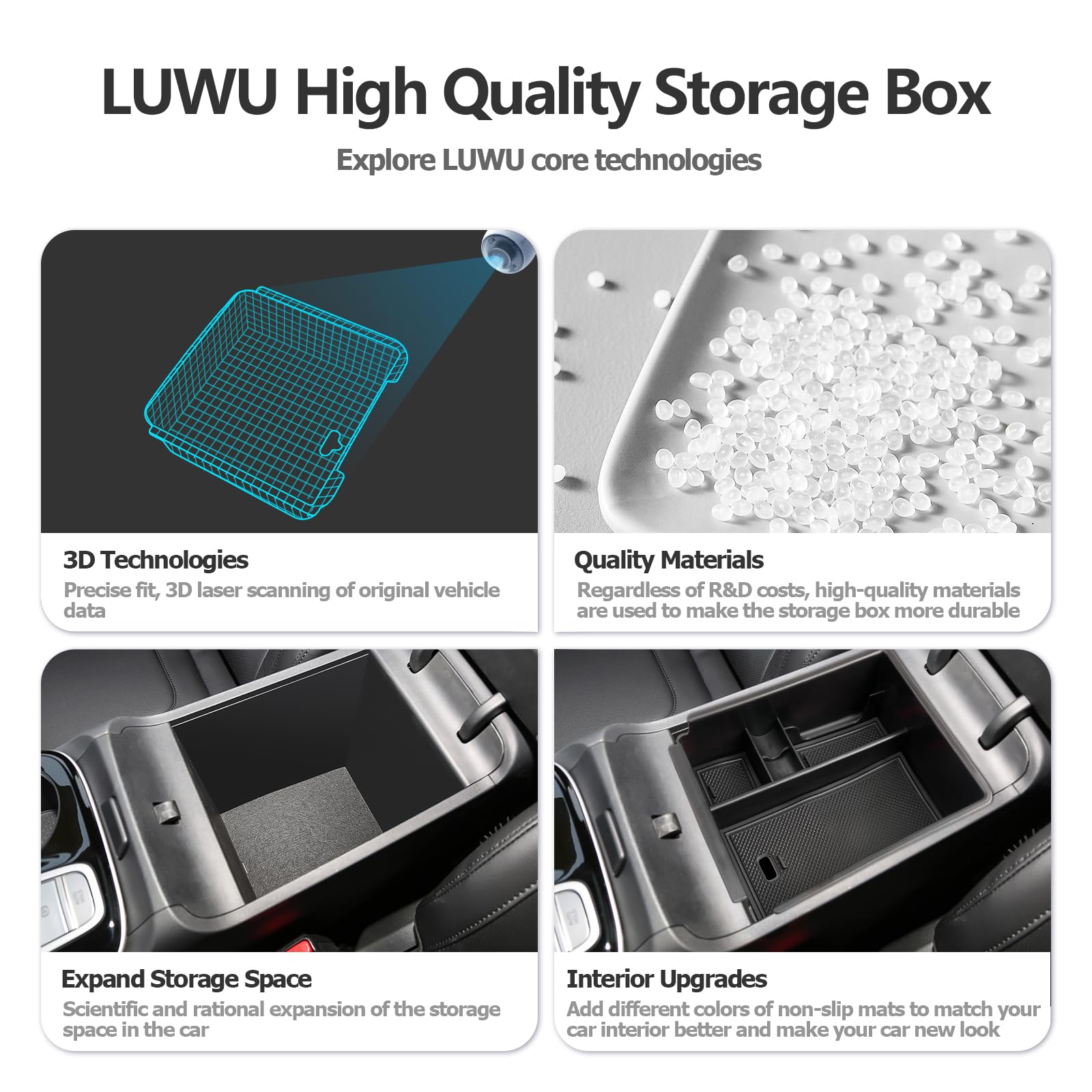LUWU storage box blends with shift console for a seamless, integrated look