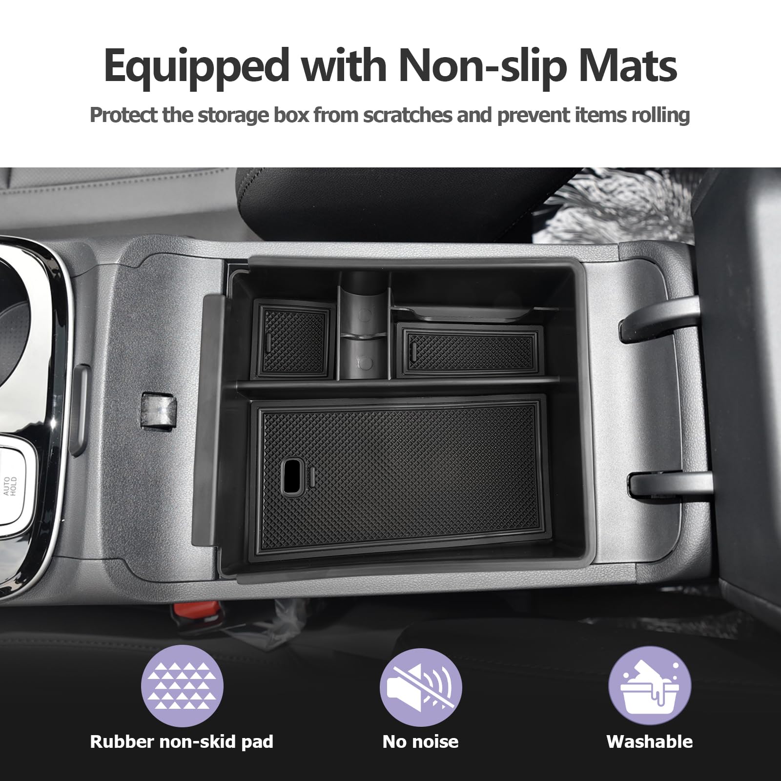 LUWU armrest organizer maximizes center-console space for wallets, keys, and small items