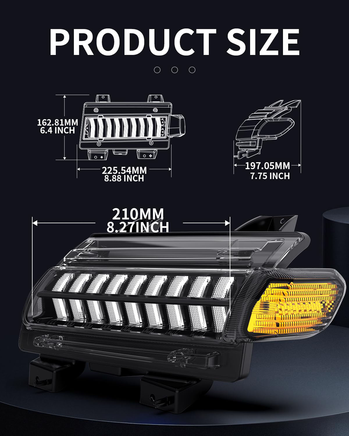 Durable ABS housing withstands road spray for Jeep JL/JT.