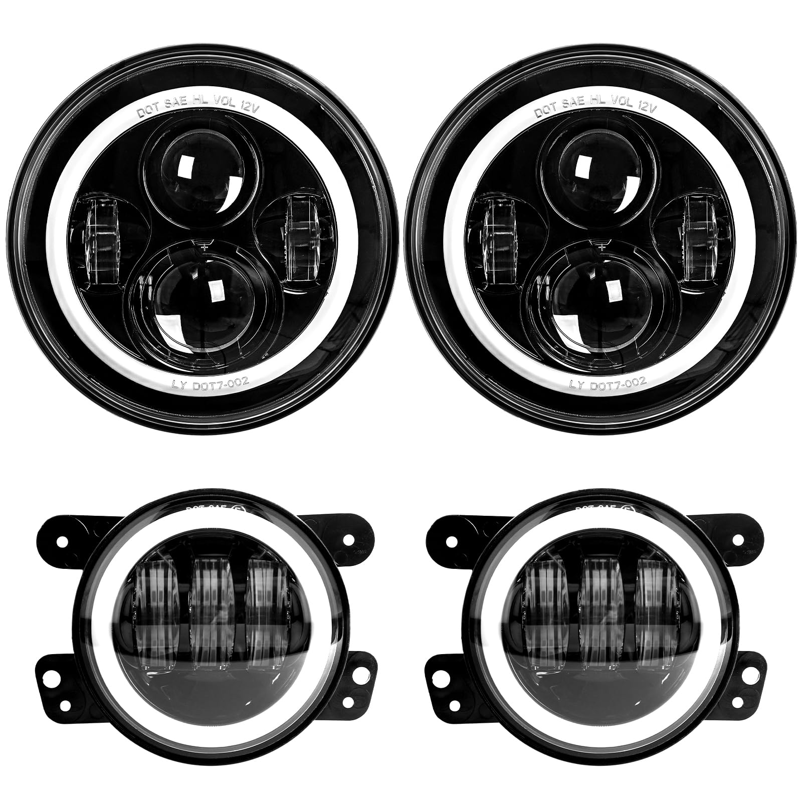 LX-LIGHT 7-inch LED headlights with white DRL and amber turn signal for Jeep Wrangler.