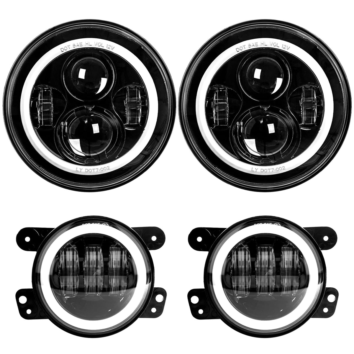LX-LIGHT 7-inch LED headlights with white DRL and amber turn signal for Jeep Wrangler.