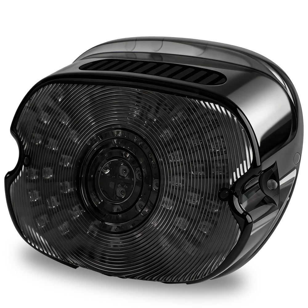 LX-LIGHT smoked LED tail light closeup showing durable housing and clear lens