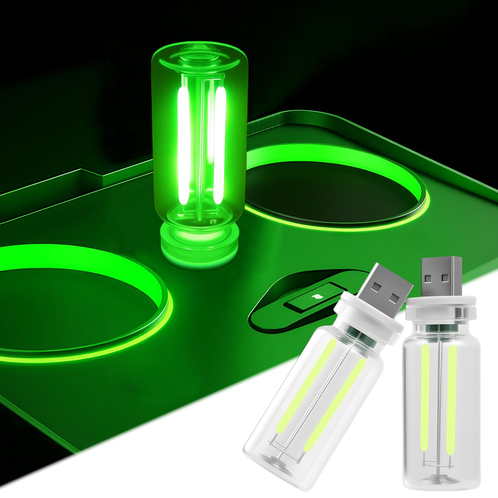 LYCARESUN car USB night light with green glow enhances the car interior