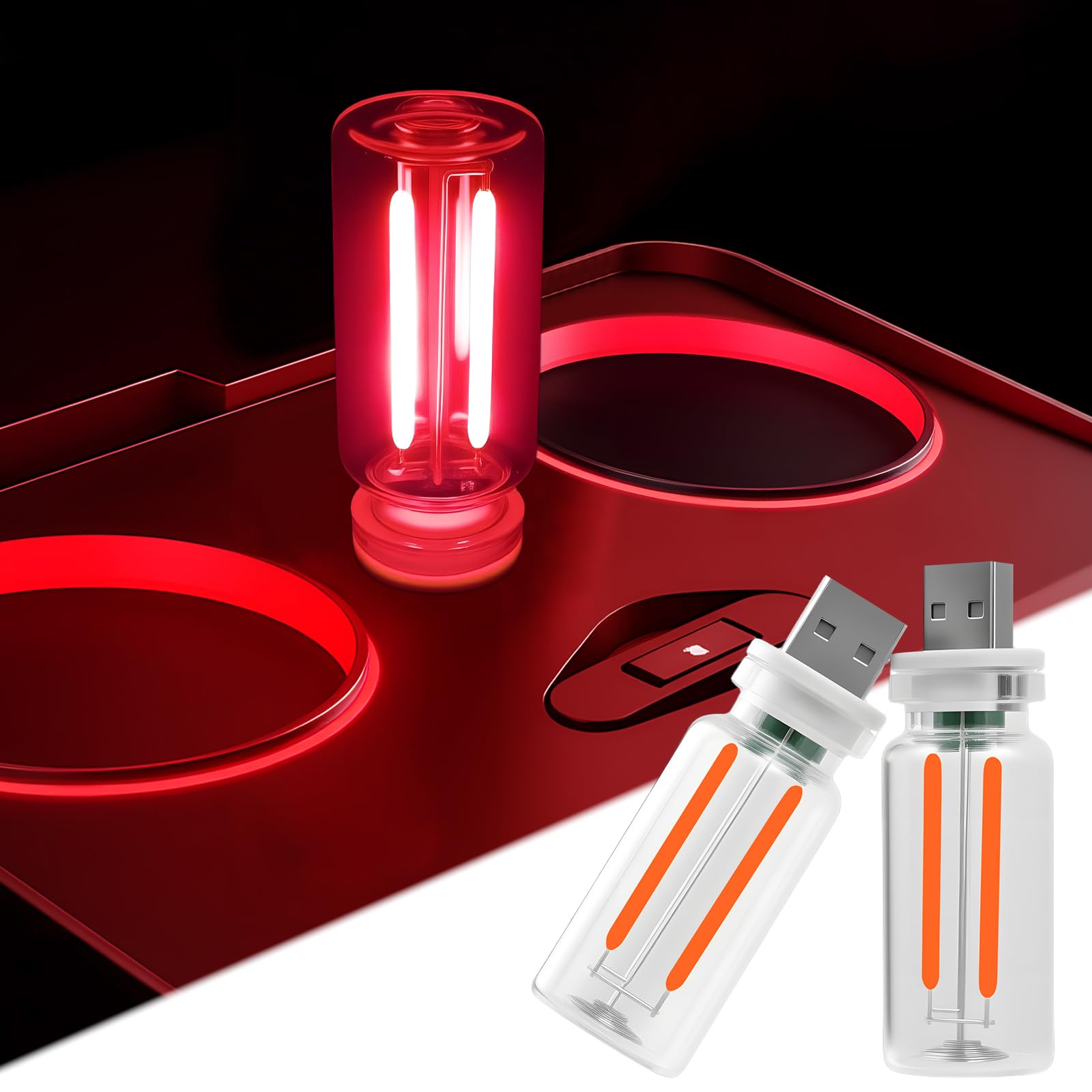 LYCARESUN car USB night light in red enhances mood while driving.