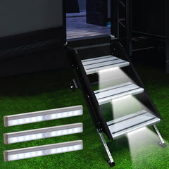 LYCARESUN RV step light with magnetic back for quick, tool-free mounting on RV steps.