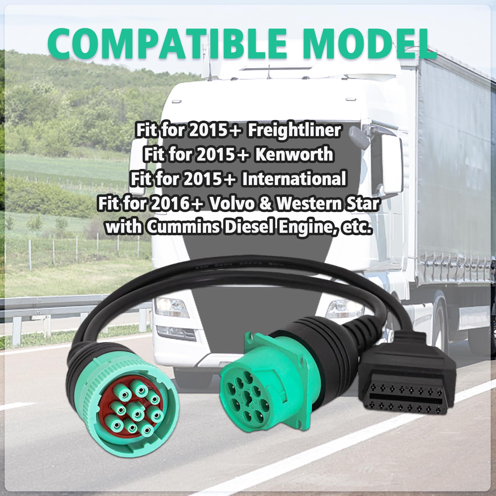 Lydesor truck diagnostic cable highlights quick 3-second connection for fast setup.