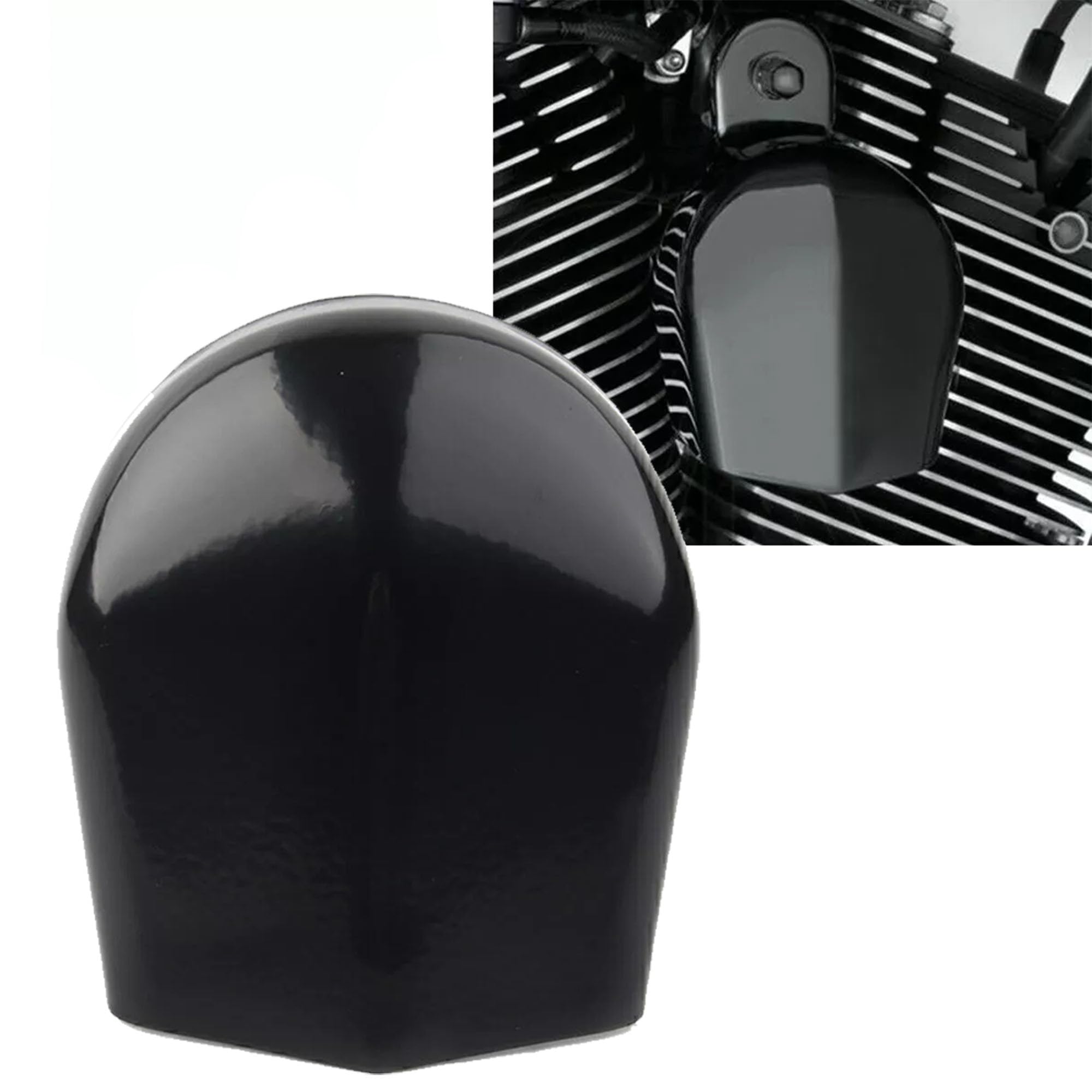 Lynlane horn cover for Harley Touring in gloss black on the front, adds rugged style.