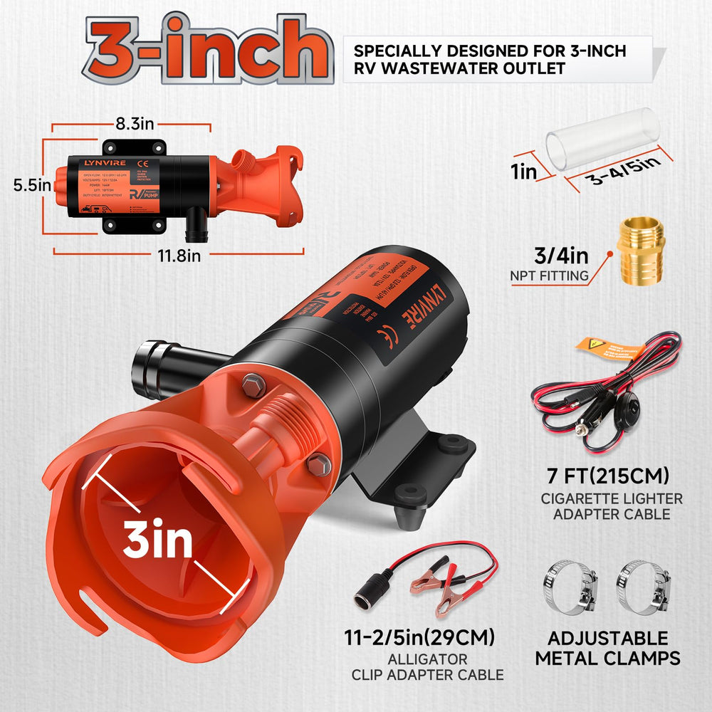 Lynvire RV Macerator Pump fresh water rinse setup for thorough cleaning.