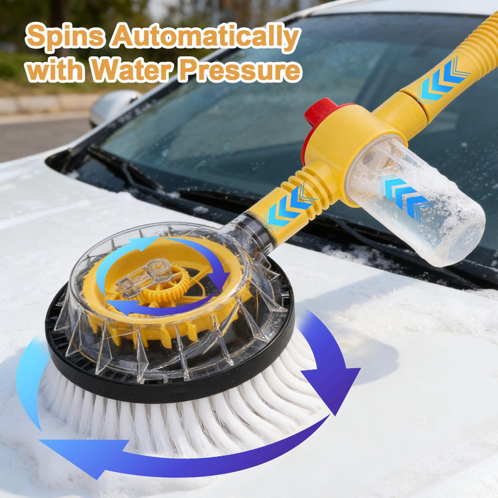 LYOKELC brush head spins with water flow to remove road grime gently.