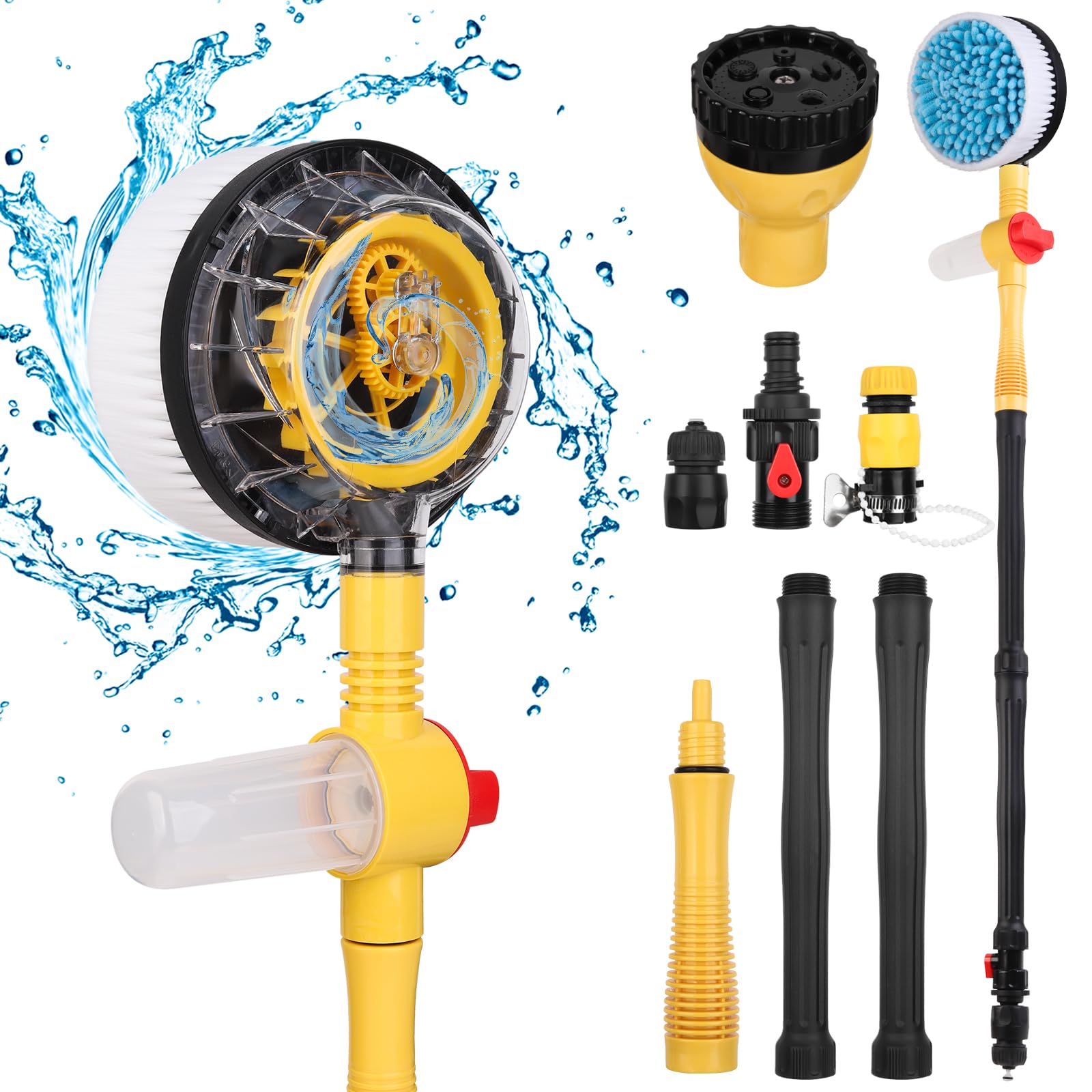 No batteries needed; water power delivers steady rotating cleaning.