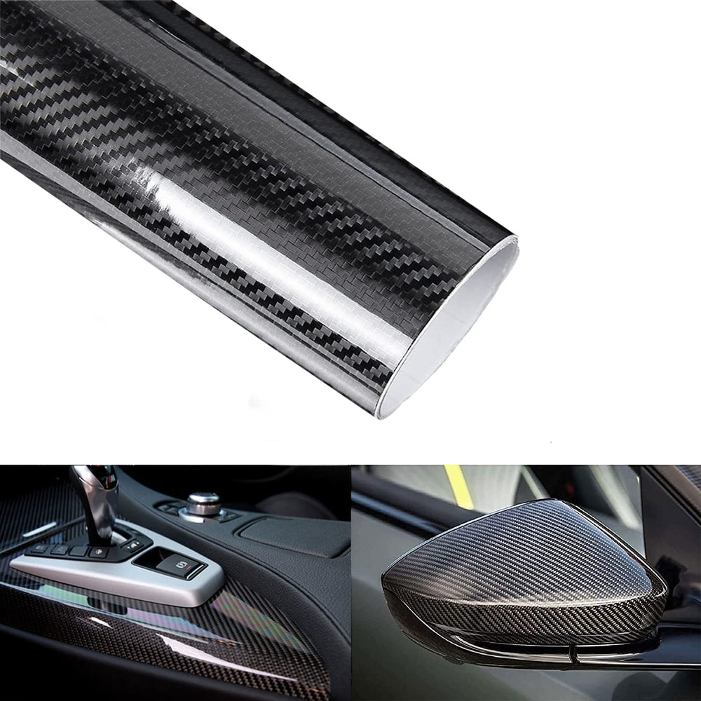 Lypumso carbon fiber vinyl wrap in gloss black enhances exterior surfaces with a real-looking finish.