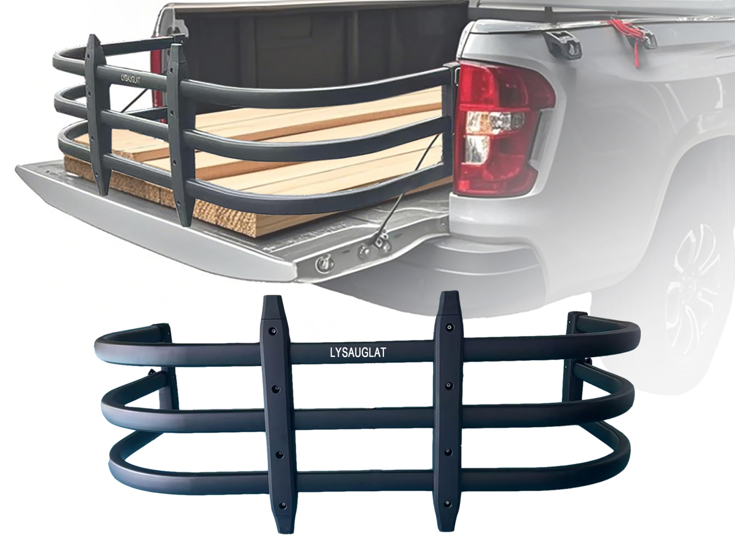 LYSAUGLAT adjustable bed extender extended to maximize cargo space.