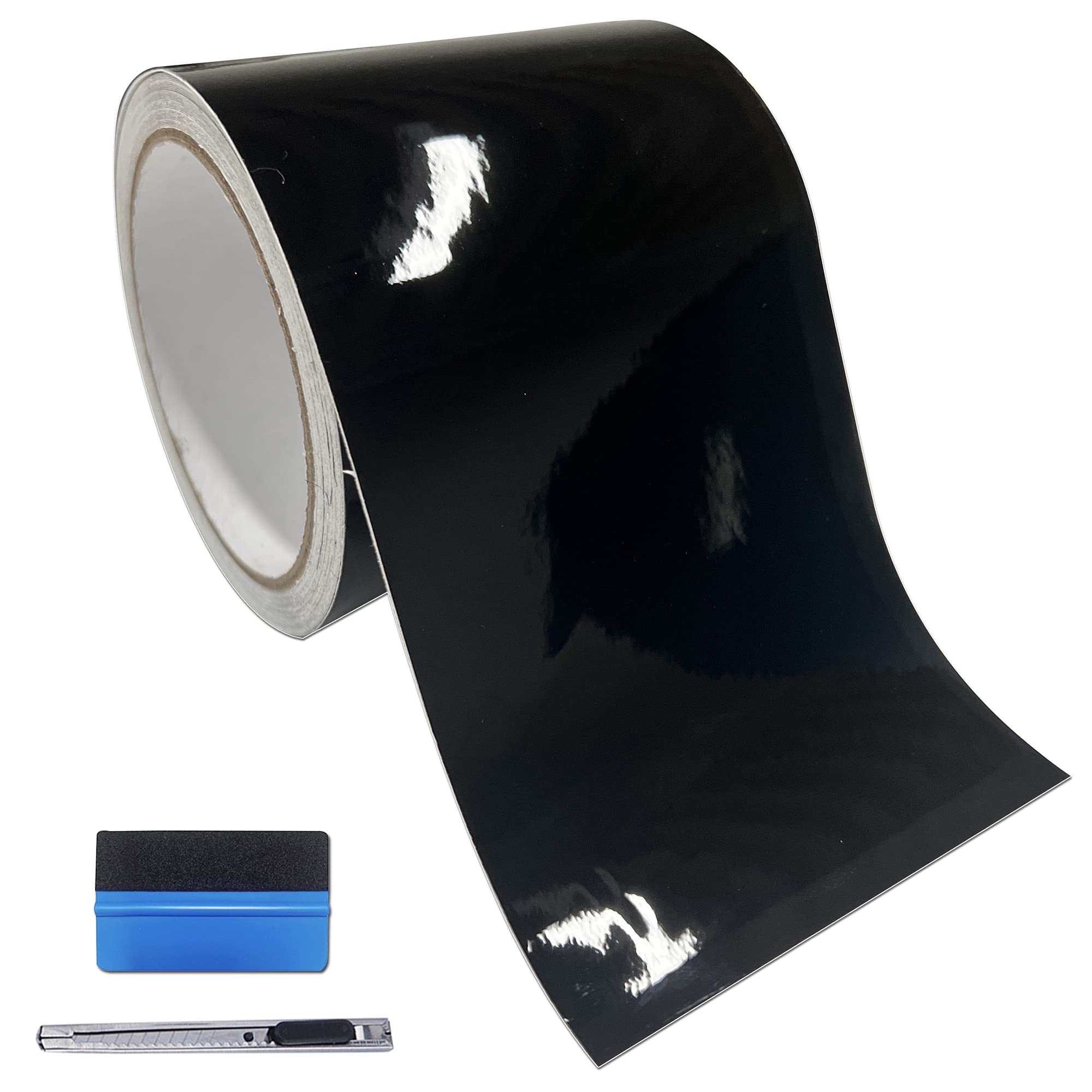 LZLRUN high-gloss vinyl wrap kit demonstrates a 3in x 30ft roll for chrome delete.