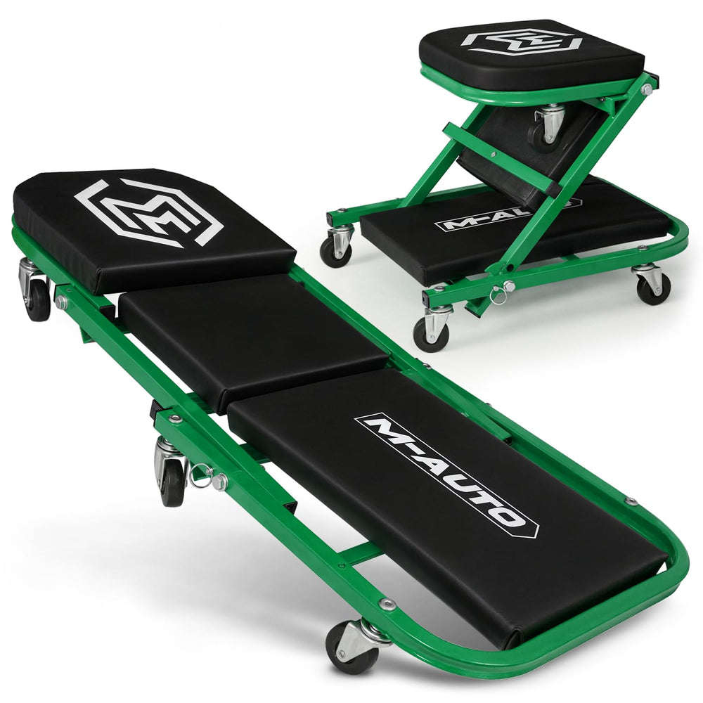 M-AUTO 40-Inch folding creeper bed with cushioned surface for comfortable mechanics work.