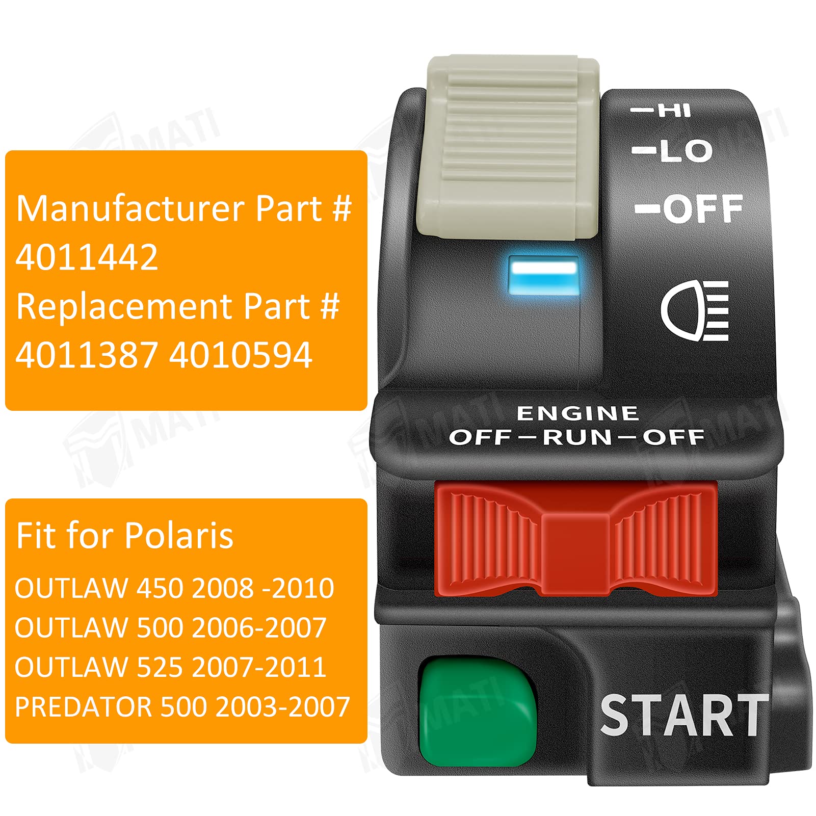 M MATI engine RUN OFF switch on handlebars enables quick power control