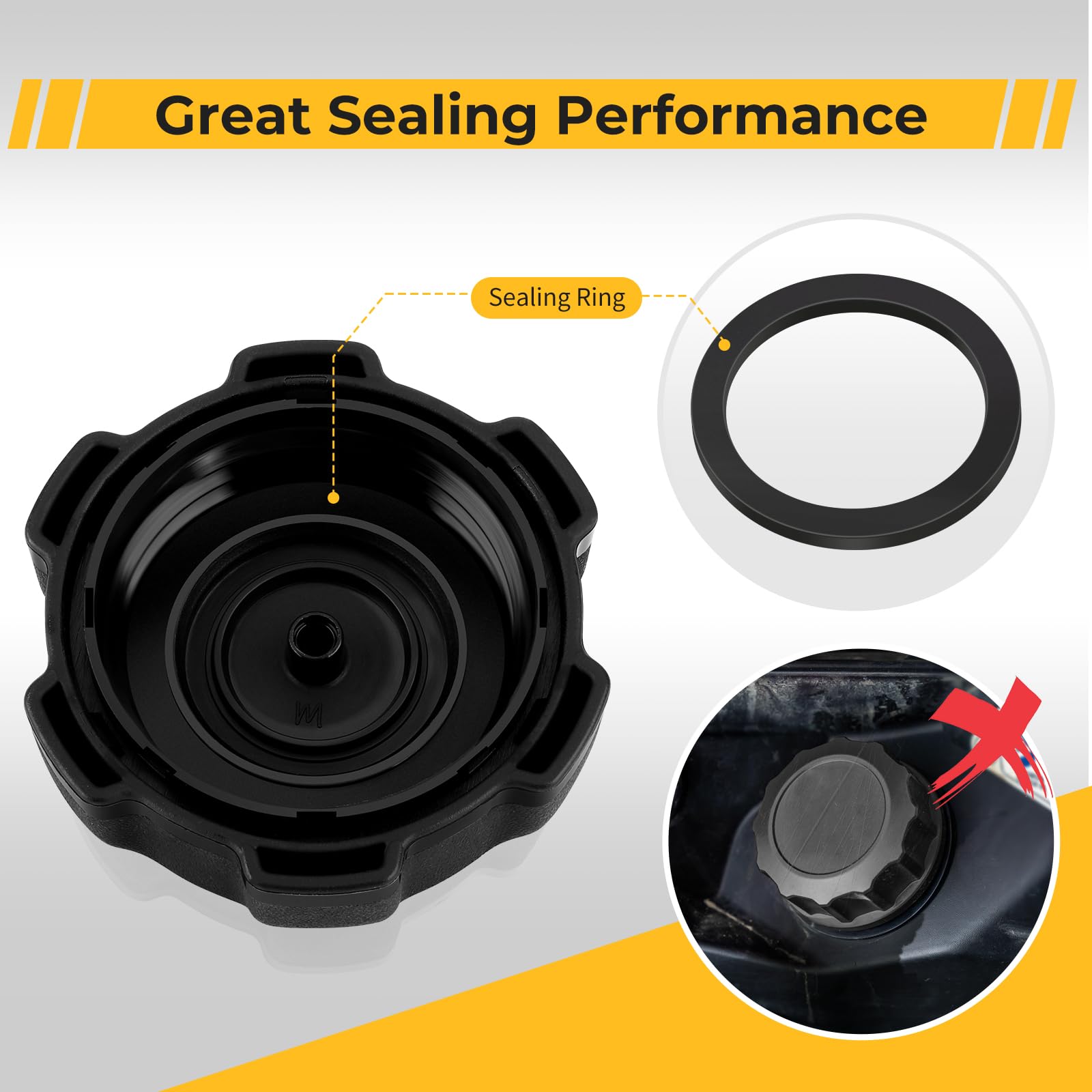 M MATI fuel cap with 1-piece construction supports secure sealing on journeys.