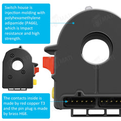 M MATI left handlebar switch assembly close-up button panel, high-contrast controls for quick recognition.
