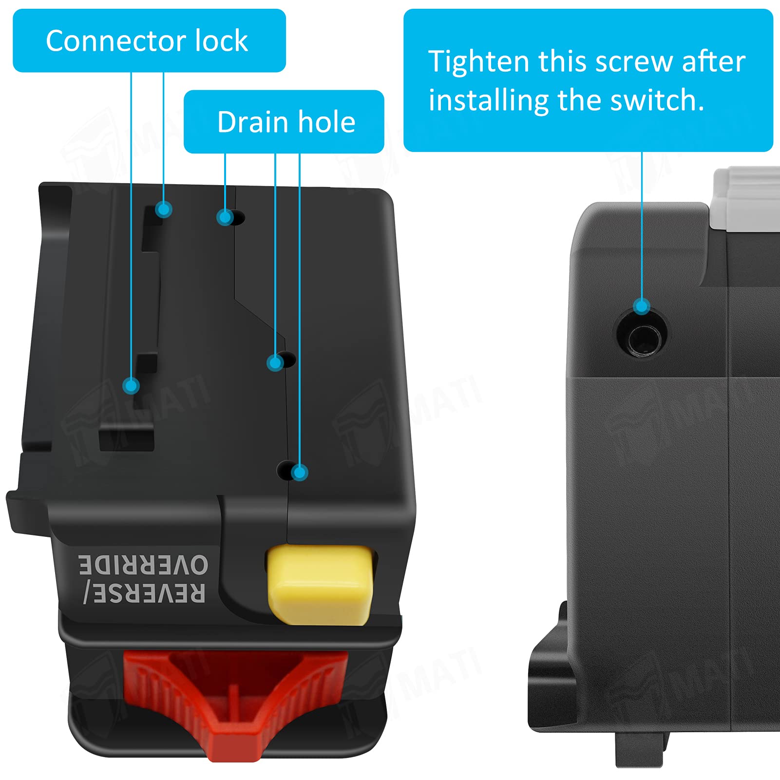 M MATI left handlebar switch assembly wiring area, reliable connection for smooth operation.