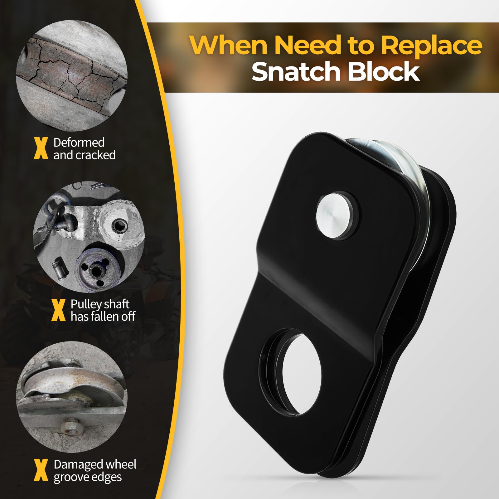 M MATI snatch block hooking hole detail with 1-1/2 inch diameter