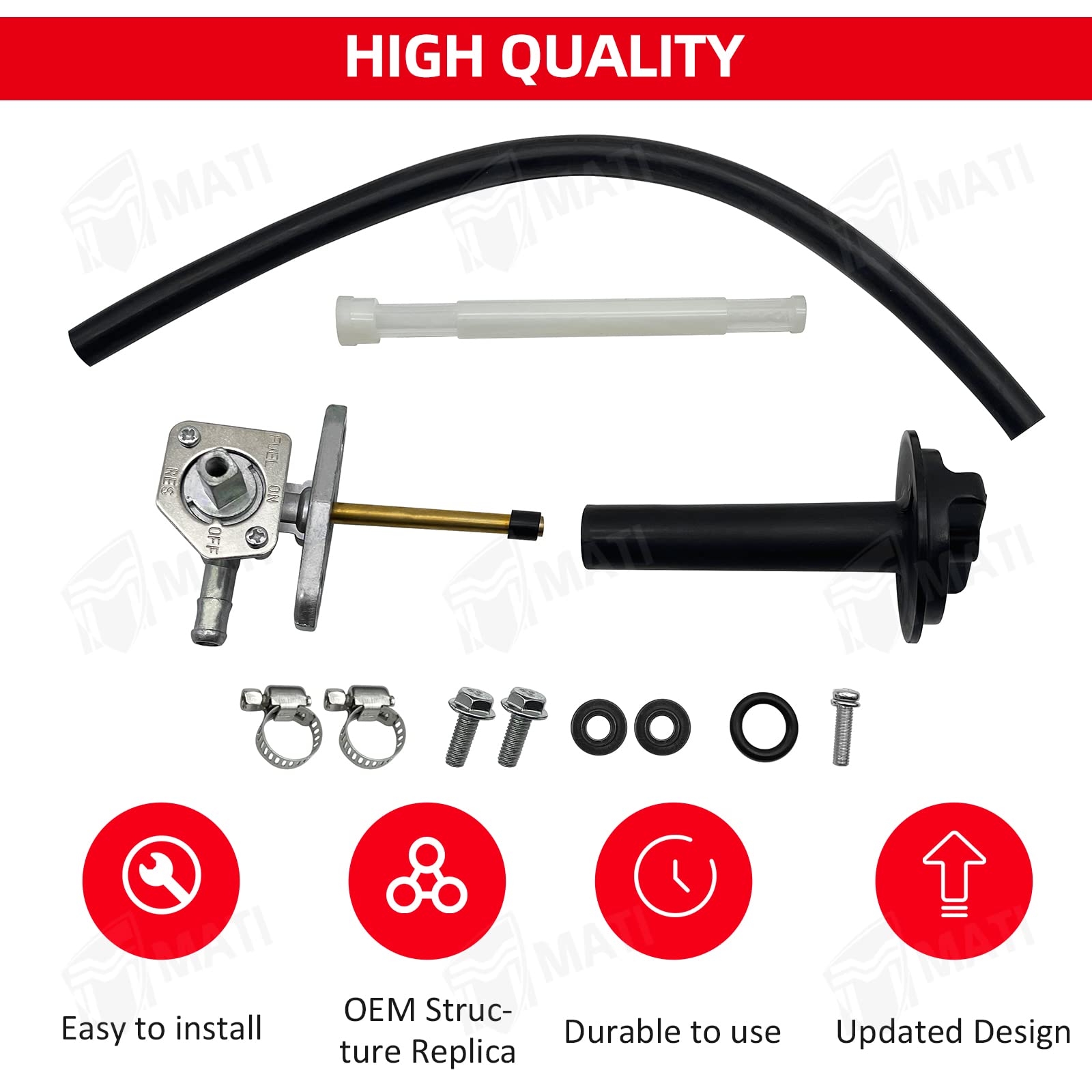 M MATI tube clamp securing fuel lines in place on Honda ATVs