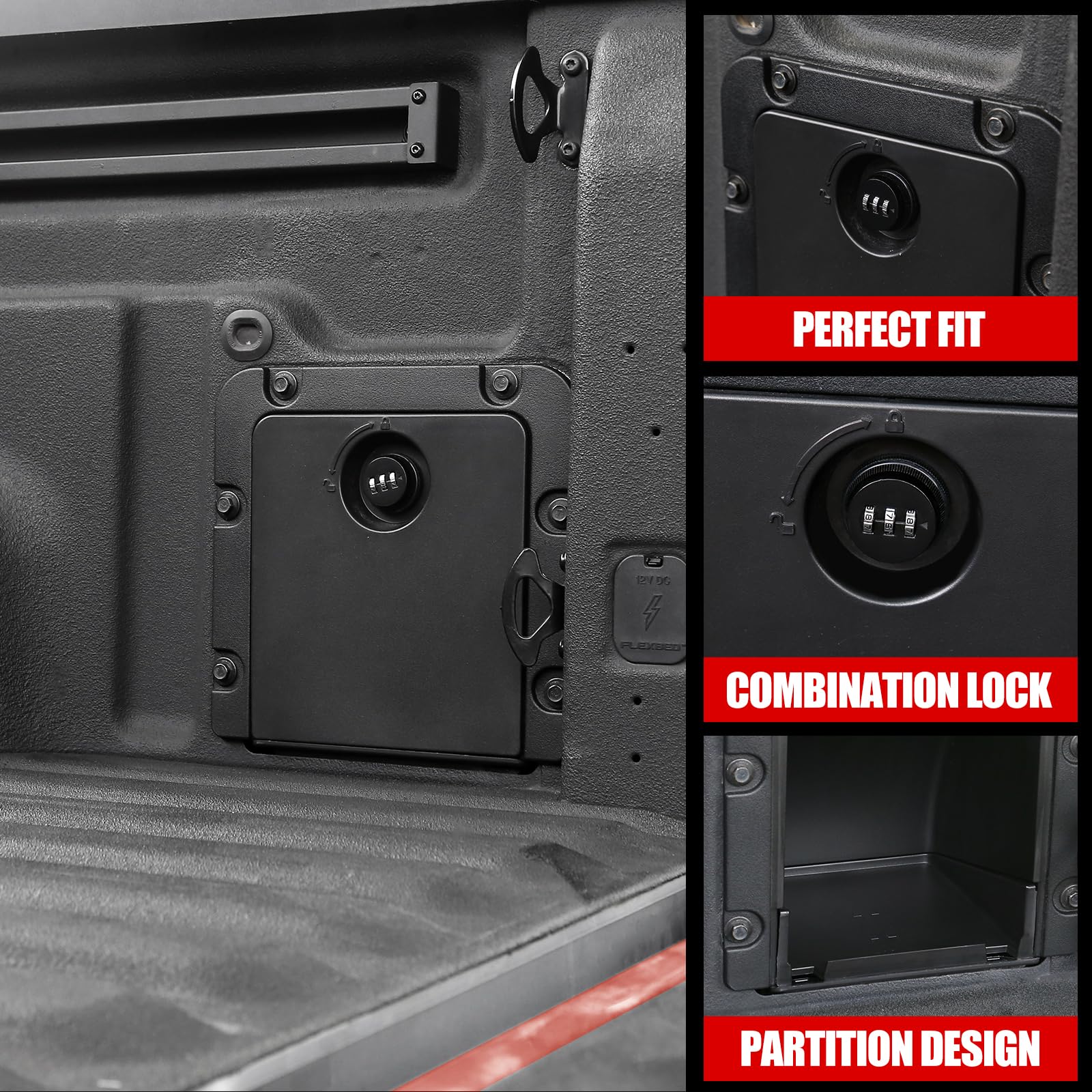 Bolts secure Mabett bin to Maverick bed rails for stable mounting.