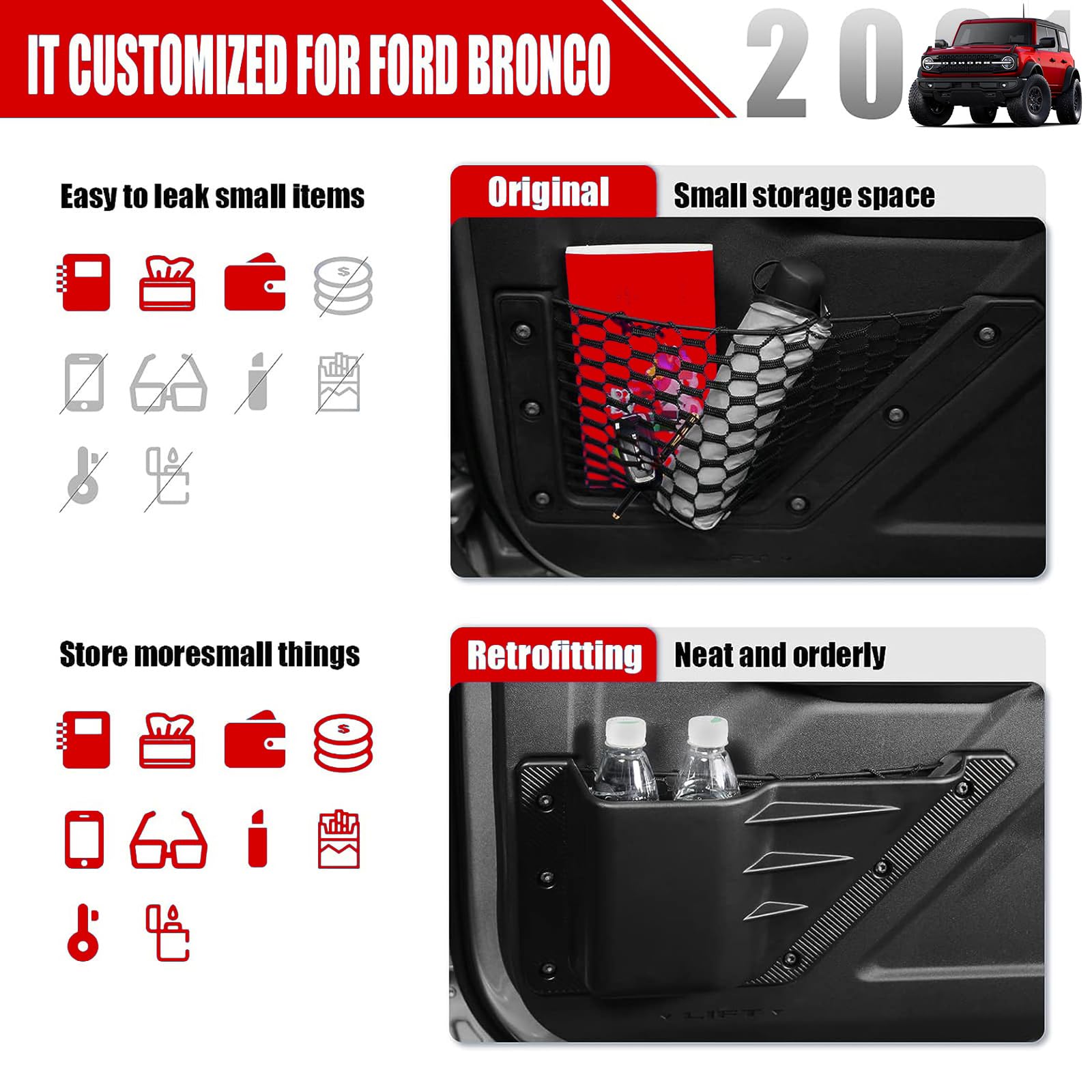Mabett interior organizer for Bronco reduces cabin clutter during trips