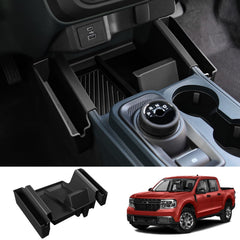 Mabett center-console shifter tray for Maverick keeps essentials within reach.